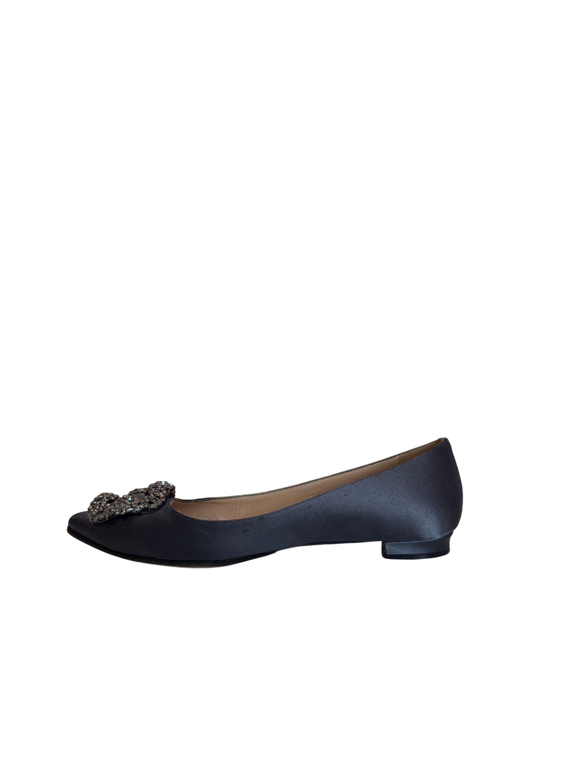 Manolo Blahnik Hangisiflat Blue Satin Flat Pumps-SHOES-36 1/2-blue-Good-Gazelle Fashion and Style