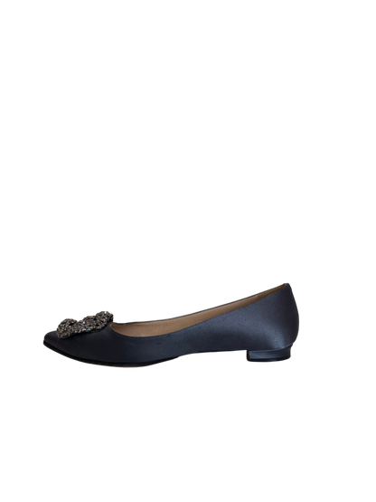 Manolo Blahnik Hangisiflat Blue Satin Flat Pumps-SHOES-36 1/2-blue-Good-Gazelle Fashion and Style