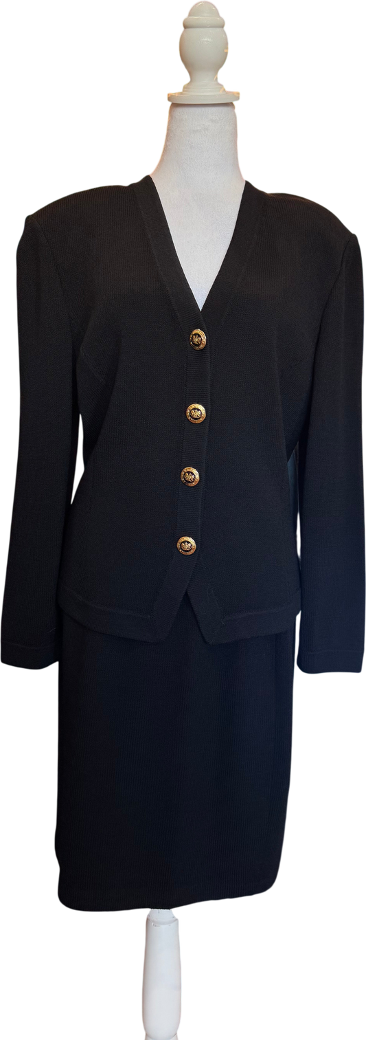 St. John Black Cardigan and Skirt Set-Sets-M-Black-Used-Gazelle Fashion and Style