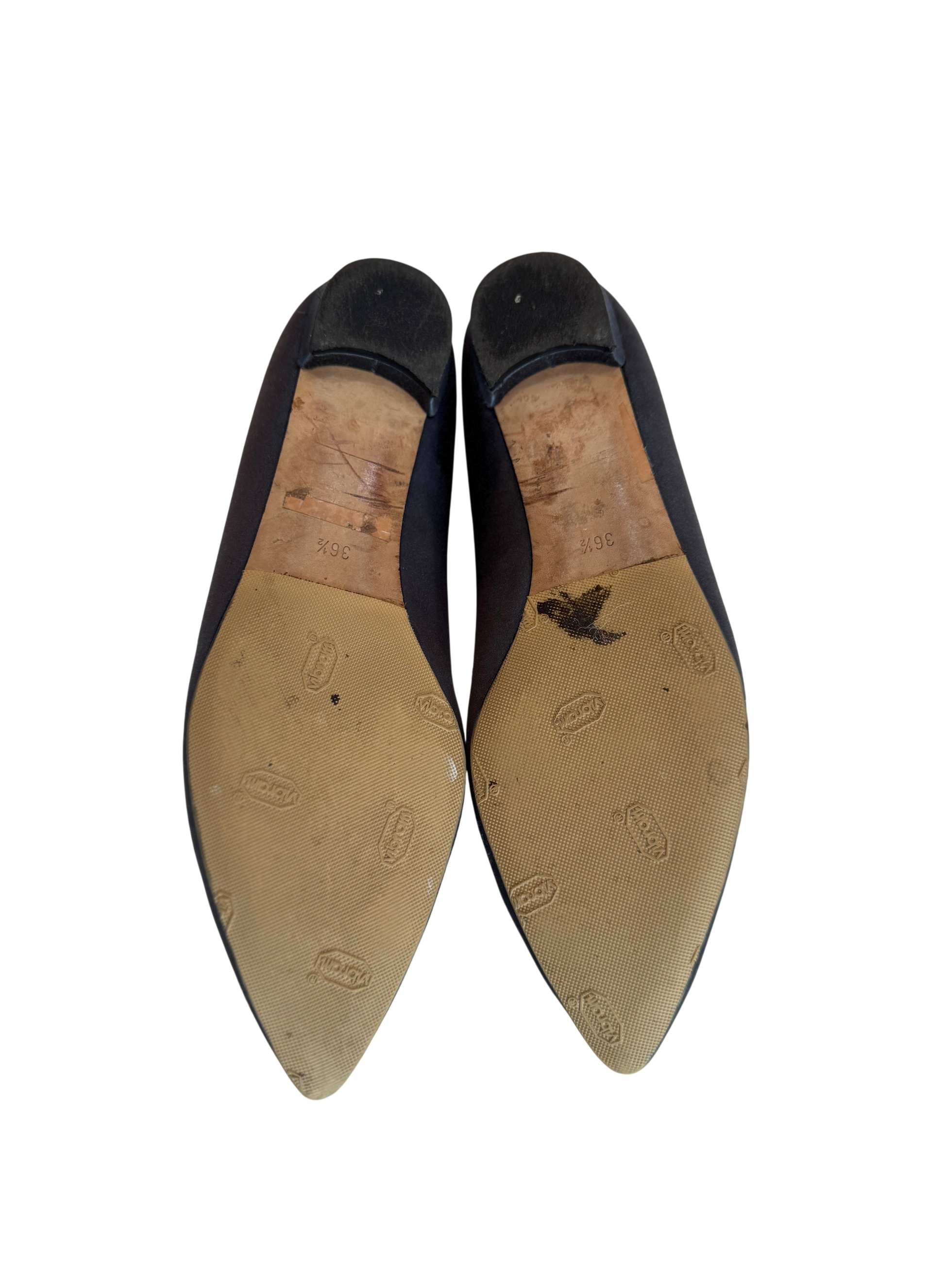 Manolo Blahnik Hangisiflat Blue Satin Flat Pumps-SHOES-Gazelle Fashion and Style