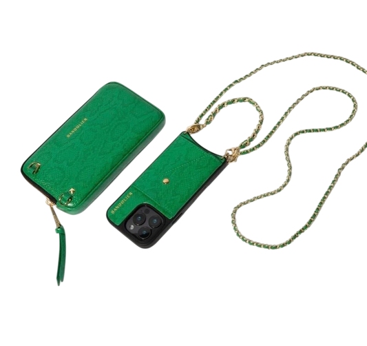 Bandolier Green Phone Case and Card Holder. Size 16 pro Max-CROSSBODY-green-Like New-Gazelle Fashion and Style