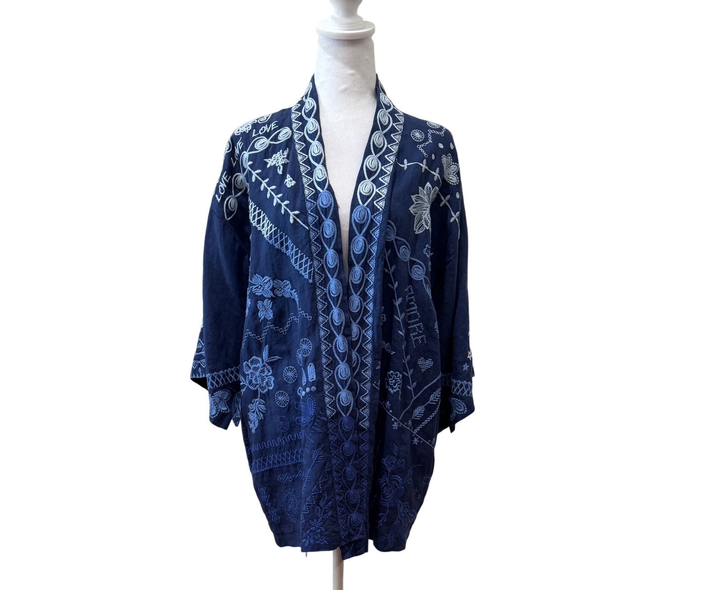 Johnny Was Linen kimono-TOPS-S-navy blue-Excellent-Gazelle Fashion and Style