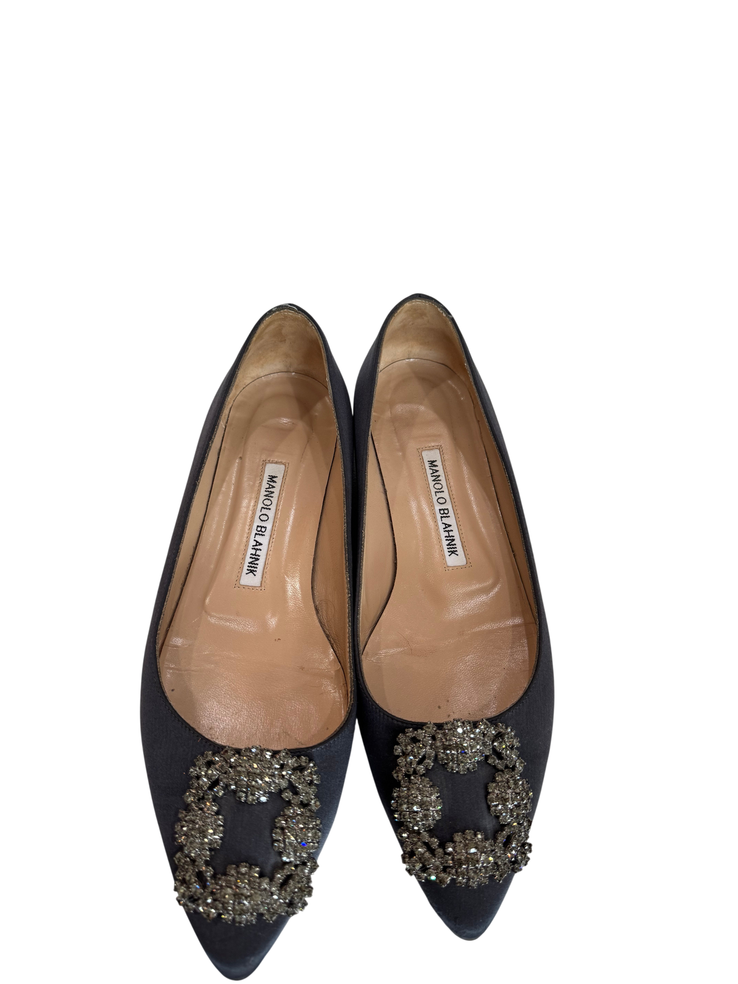 Manolo Blahnik Hangisiflat Blue Satin Flat Pumps-SHOES-Gazelle Fashion and Style