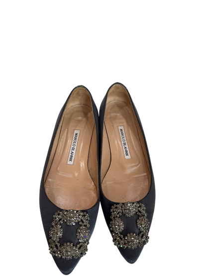 Manolo Blahnik Hangisiflat Blue Satin Flat Pumps-SHOES-Gazelle Fashion and Style