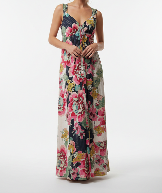 Johnny Was 100% Silk Floral Maxi Dress