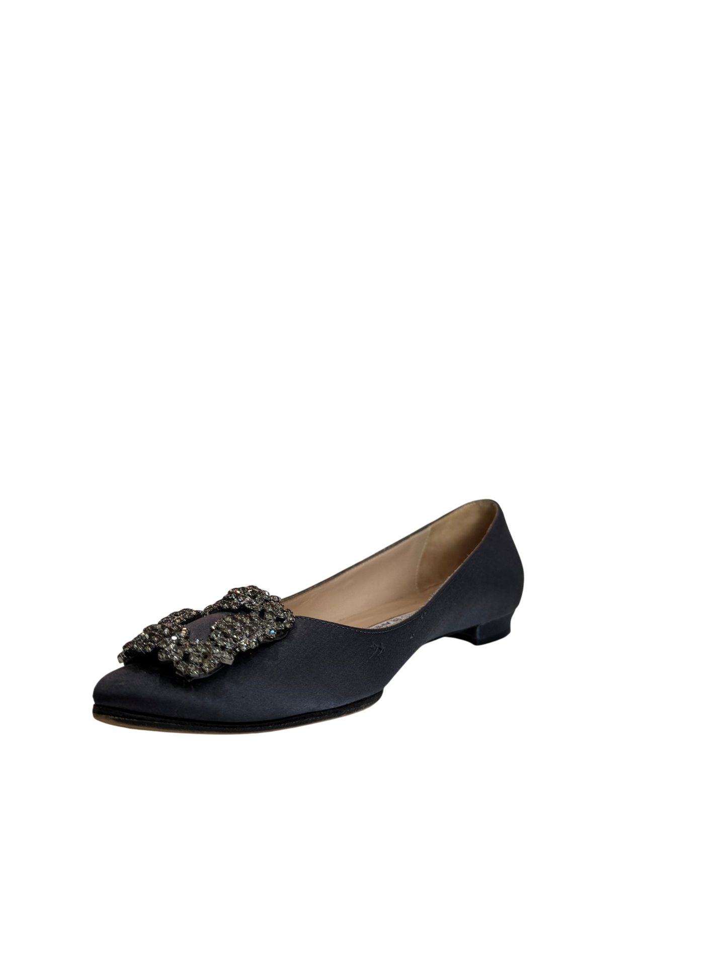 Manolo Blahnik Hangisiflat Blue Satin Flat Pumps-SHOES-Gazelle Fashion and Style