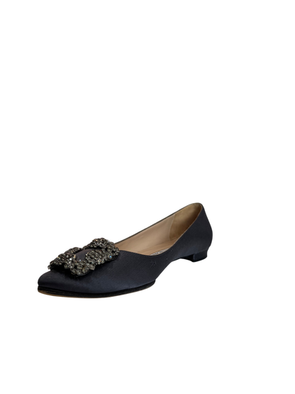 Manolo Blahnik Hangisiflat Blue Satin Flat Pumps-SHOES-Gazelle Fashion and Style