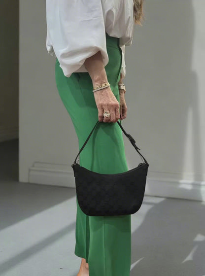 Gucci Black GG Canvas Shoulder Bag- $450