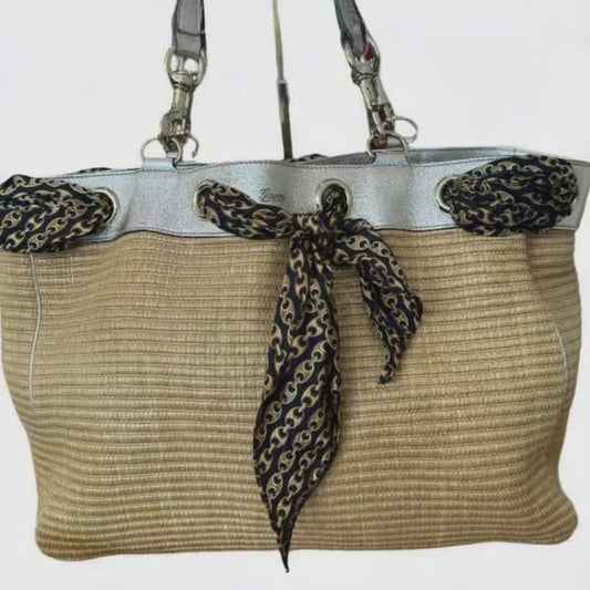 Gucci Metallic Raffia & Leather Shoulder Bag with Scarf $399